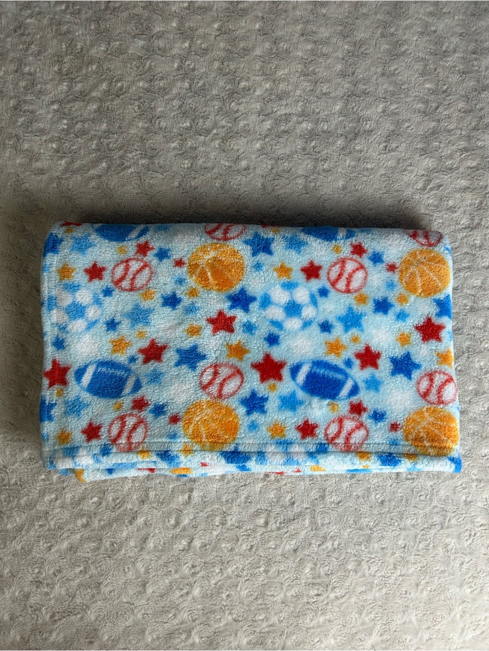 Swiggles Sports Baby Blanket Stars Blue Orange Red Football Basketball Baseball